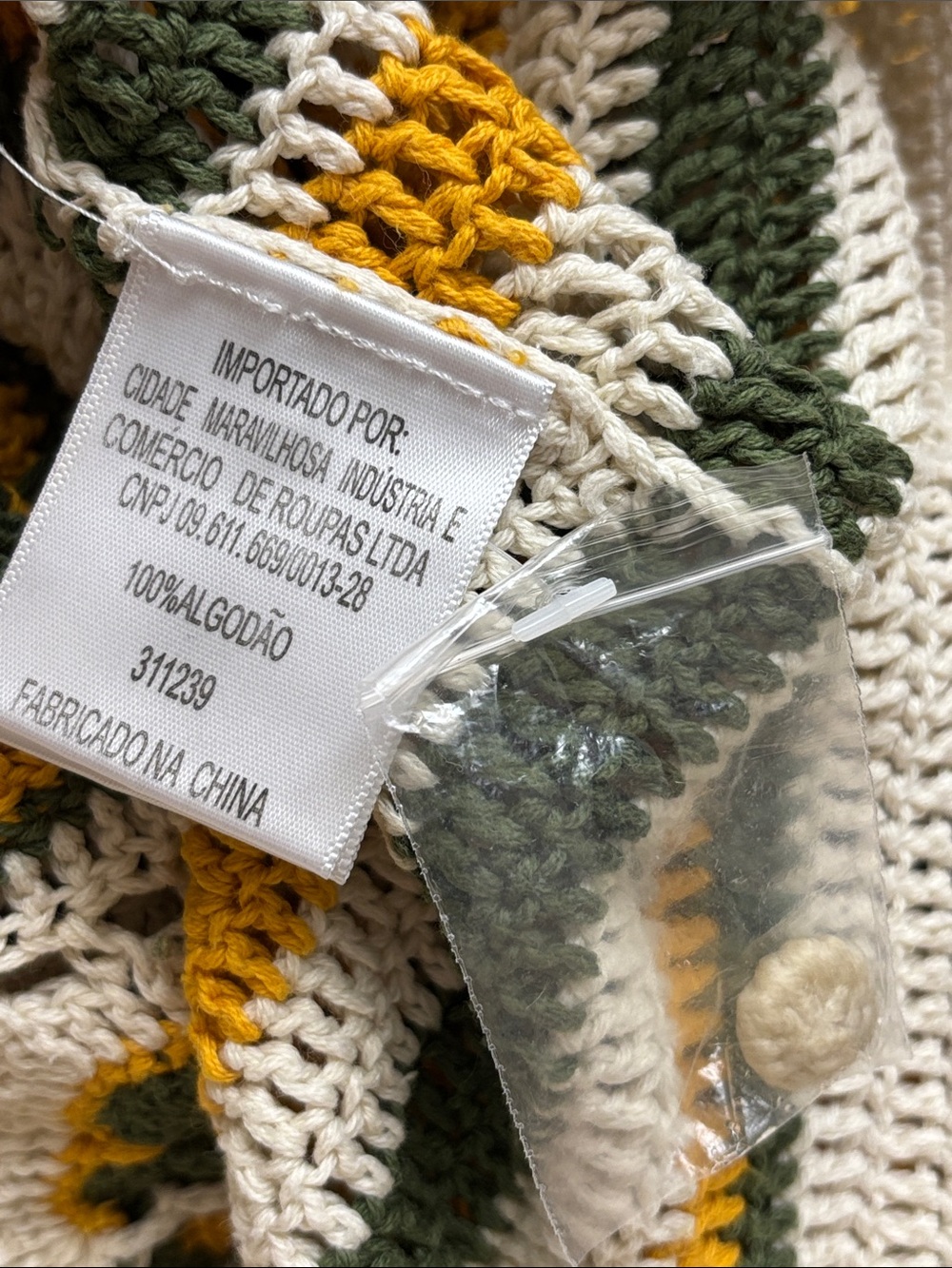 FARM Rio Cream, Mustard & Olive Crochet Button-Up Sweater - Picture 15 of 16